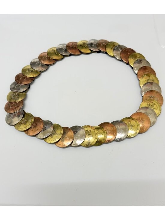 Vintage Tri‑Tone Metal Disc Belt Gold,Silver&Copper Engraved Western Style Sz7 main image 6